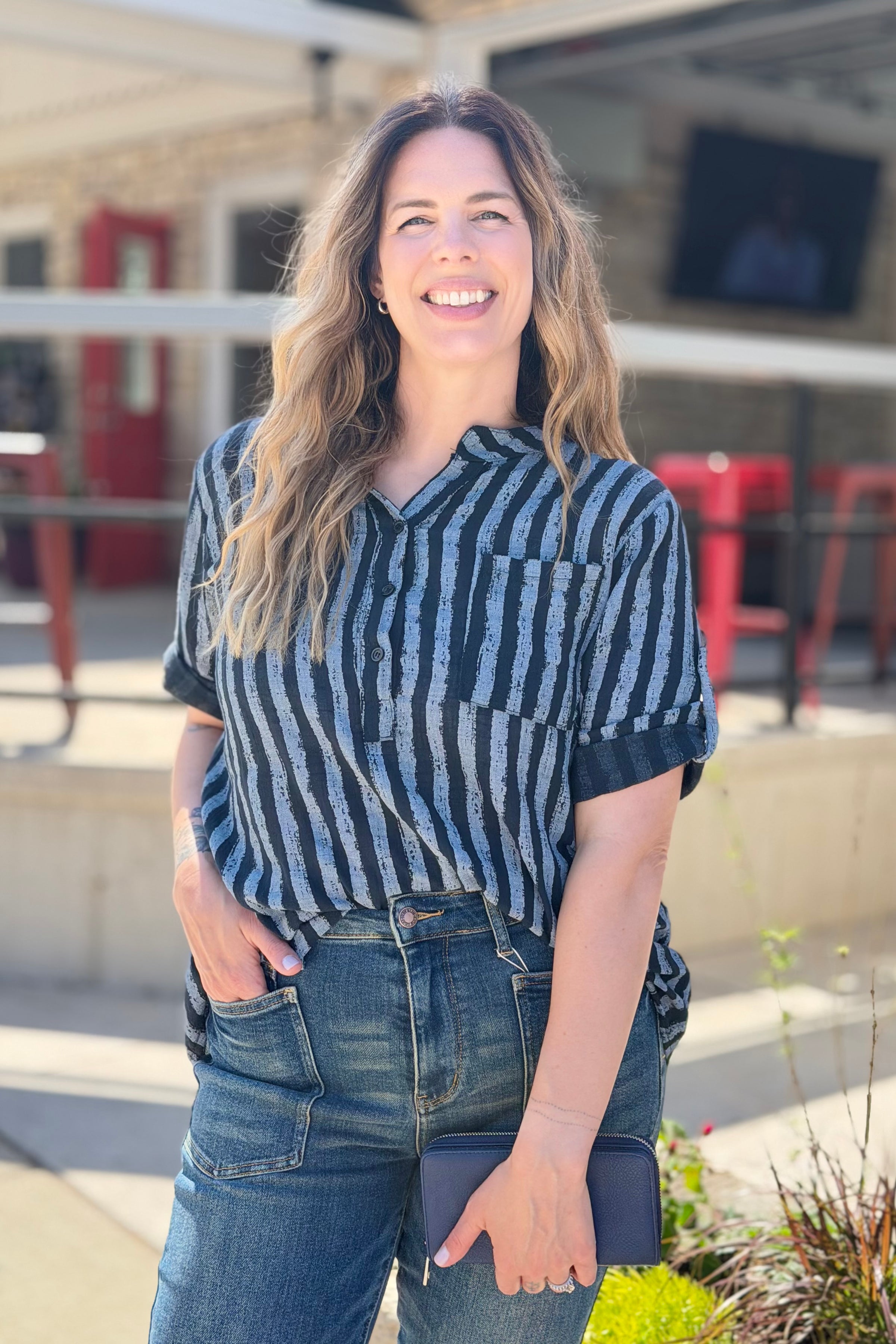 Italian Cotton Striped Button Shirt - Grey
