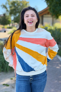 Mixed Fabric Sun Patchwork Sweatshirt