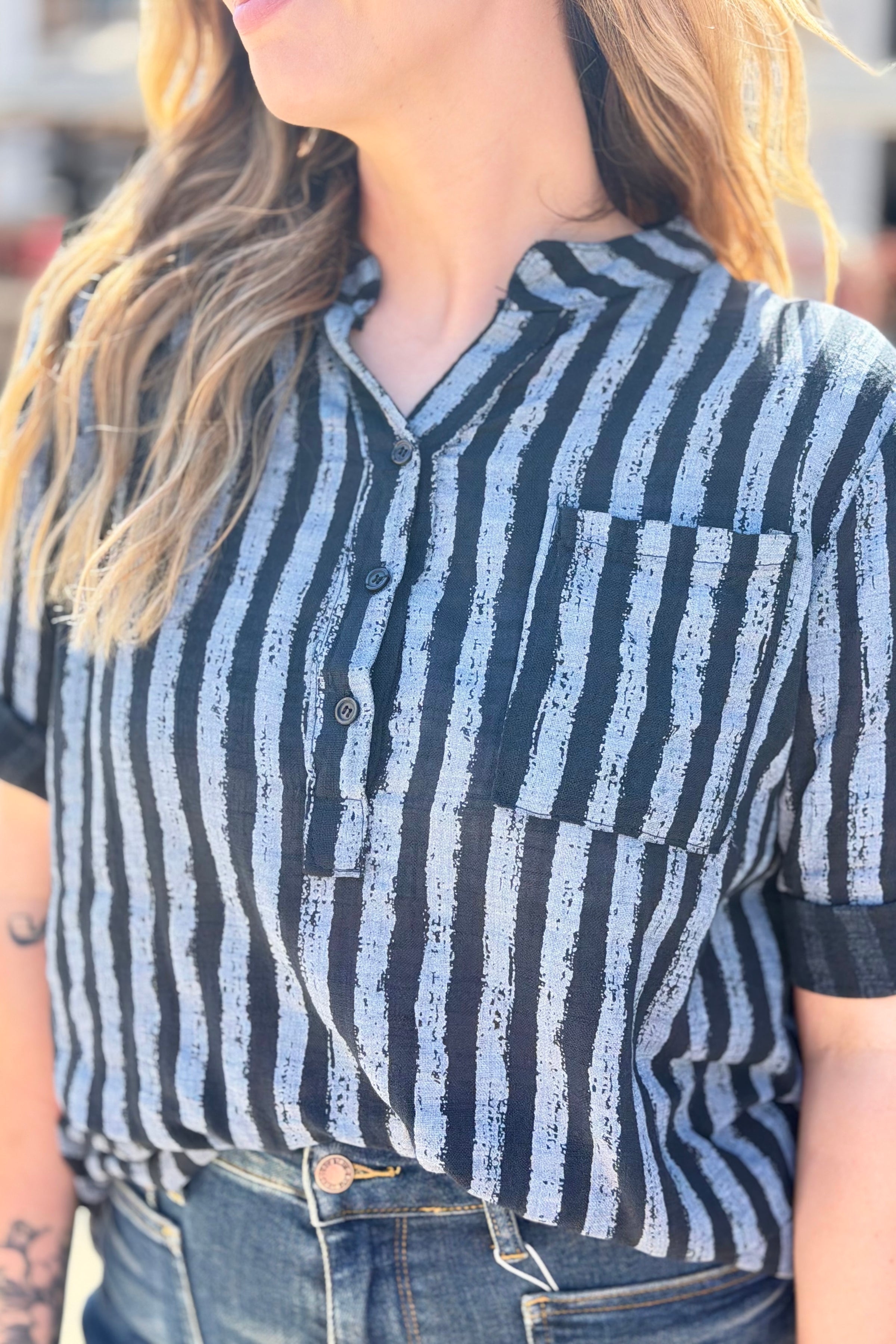 Italian Cotton Striped Button Shirt - Grey