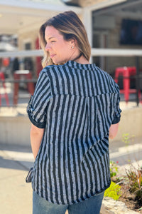 Italian Cotton Striped Button Shirt - Grey