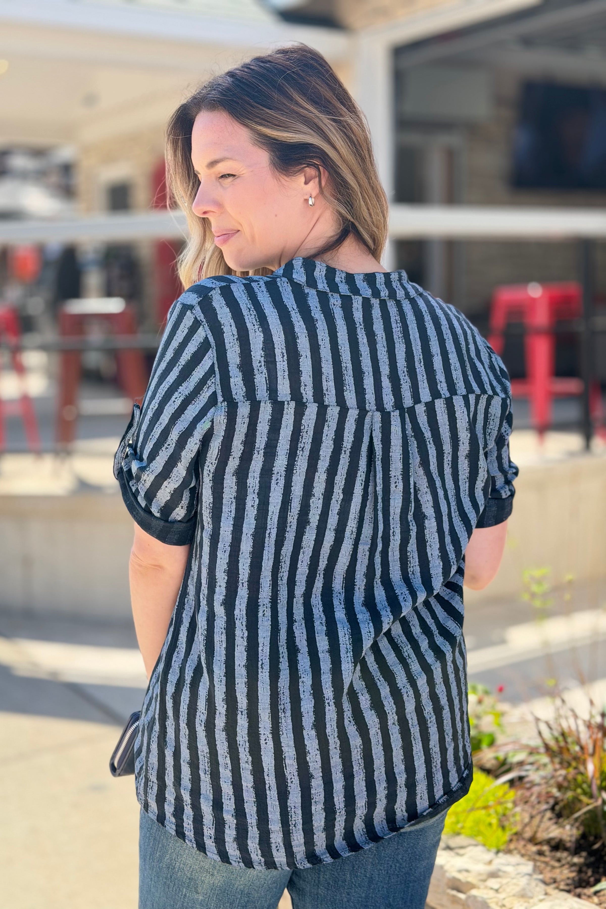 Italian Cotton Striped Button Shirt - Grey