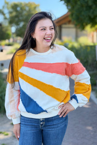 Mixed Fabric Sun Patchwork Sweatshirt