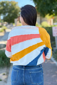 Mixed Fabric Sun Patchwork Sweatshirt