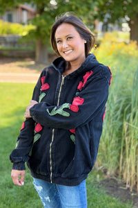 Floral Embroidered Zip-Up Hoodie