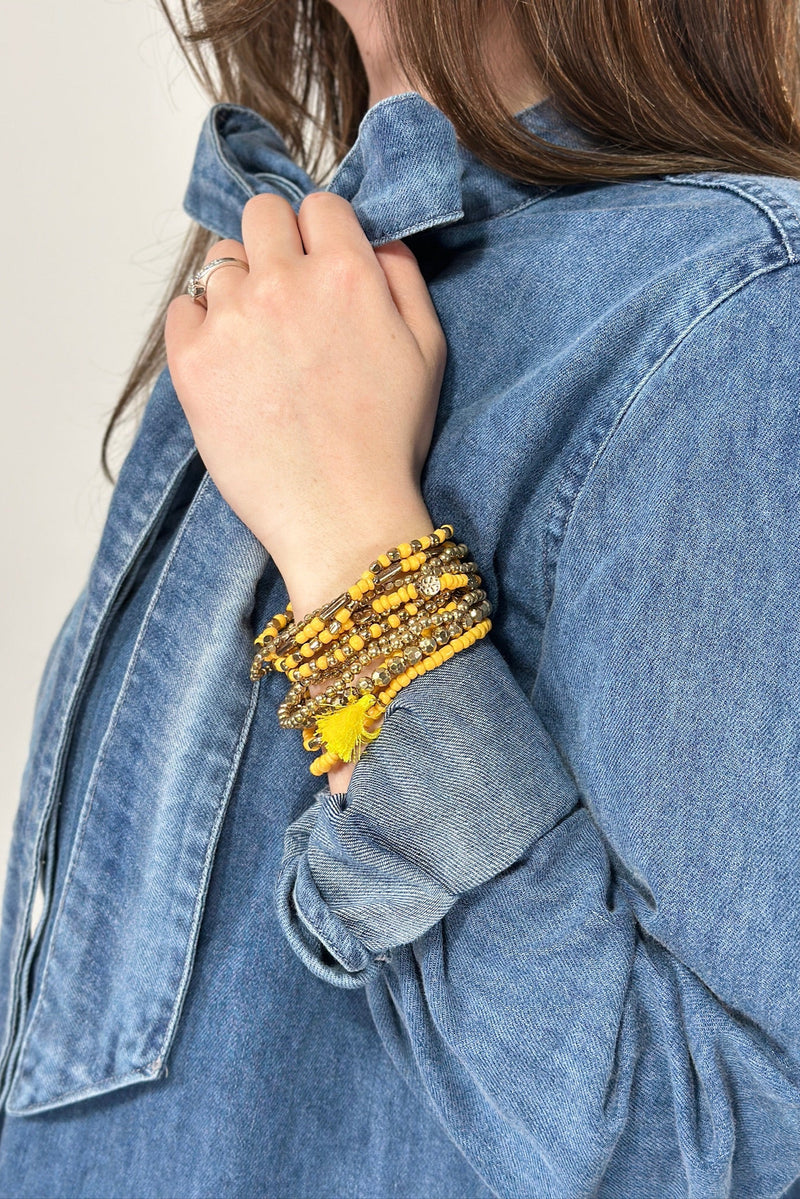 12 Layered Stretch Bracelet Set - Canary