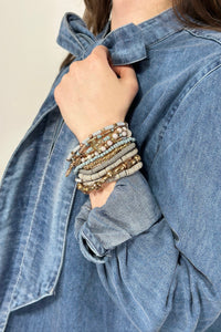 12 Layered Mixed Bracelet Set - Grey