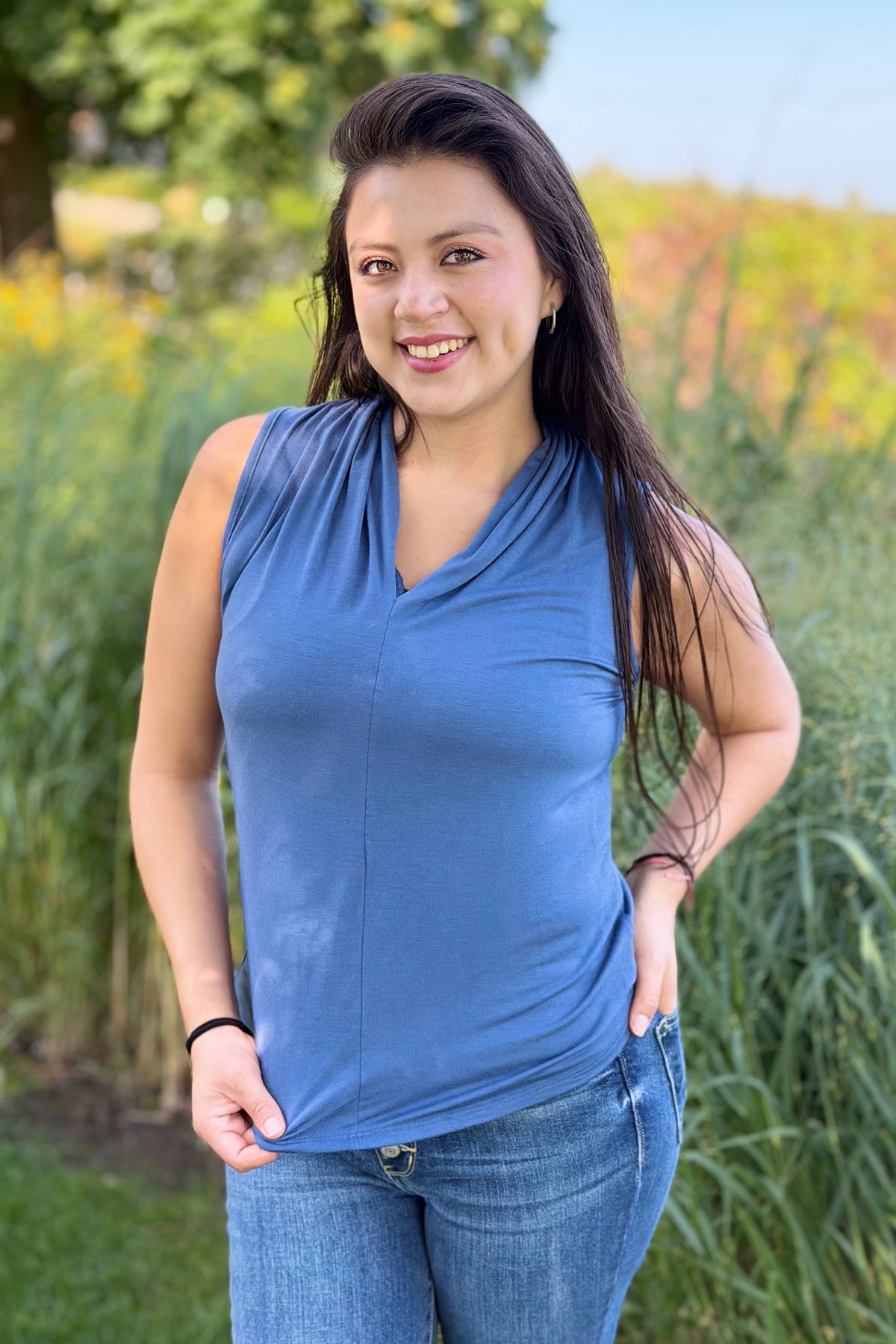 Bamboo Sleeveless Top - Blue