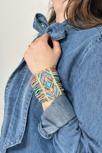 Southwestern Seed Bead Stretch Bracelet - Pink