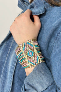 Southwestern Seed Bead Stretch Bracelet - Pink