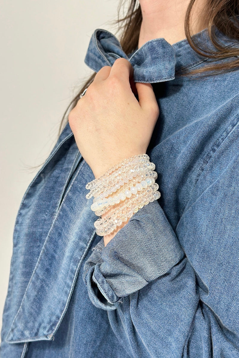 Glass Bead 9 Set Bracelet - Crystal