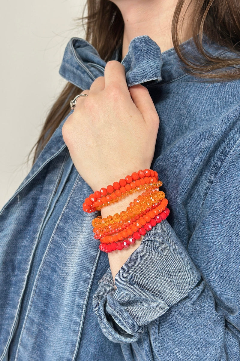 Glass Bead 9 Set Bracelet - Tangerine