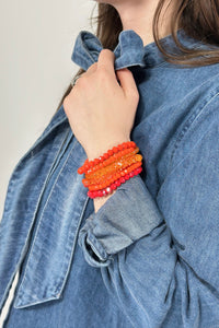 Glass Bead 9 Set Bracelet - Tangerine