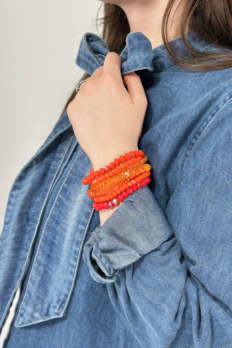 Glass Bead 9 Set Bracelet - Tangerine