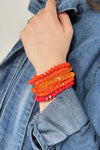Glass Bead 9 Set Bracelet - Tangerine
