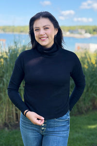 Brushed Cowl Neck Top - Black
