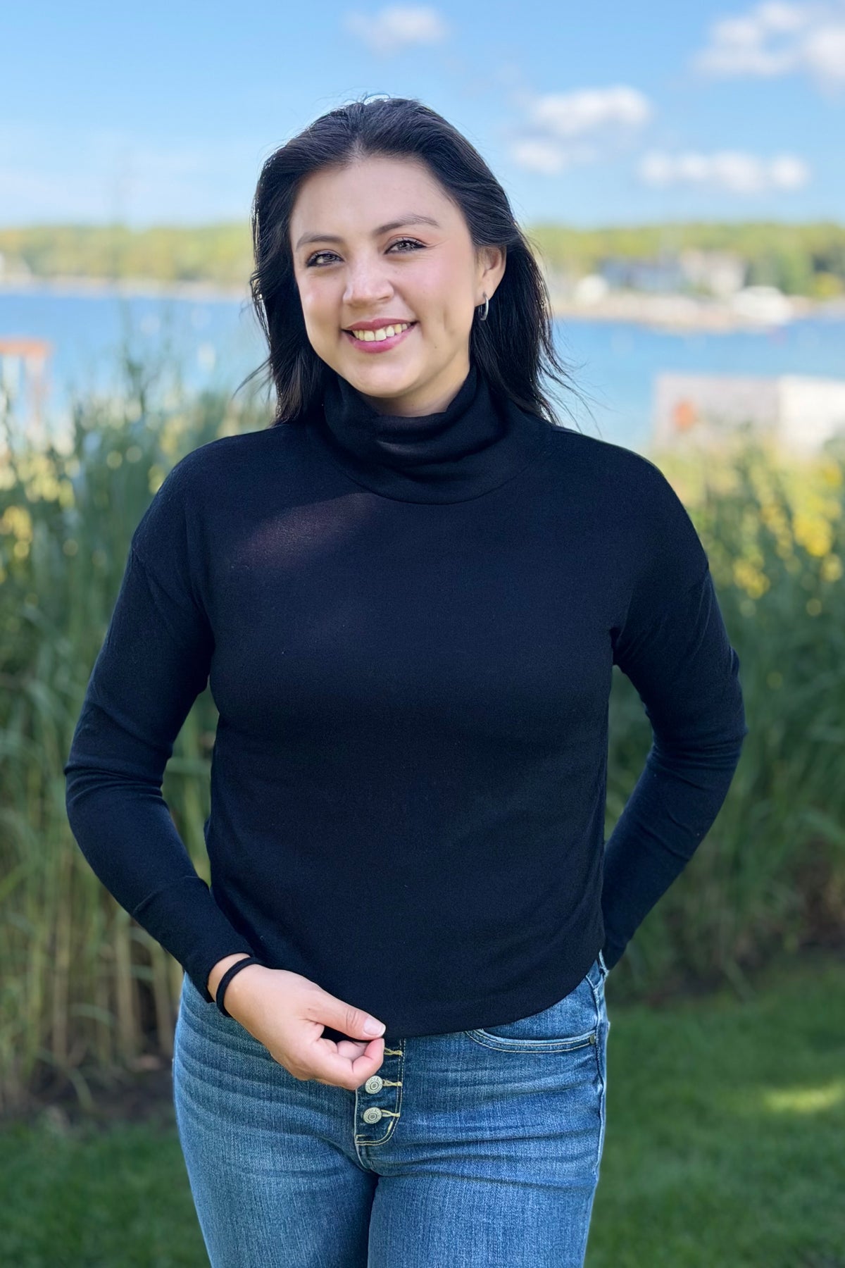 Brushed Cowl Neck Top - Black