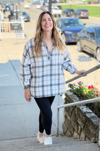 Tamra Plaid V-Neck Shirt - White