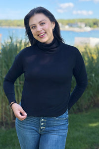 Brushed Cowl Neck Top - Black