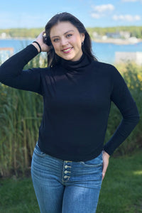 Brushed Cowl Neck Top - Black