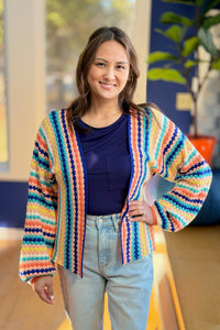 Color Striped Knitted Loose Cardigan
