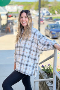 Tamra Plaid V-Neck Shirt - White