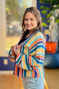 Color Striped Knitted Loose Cardigan
