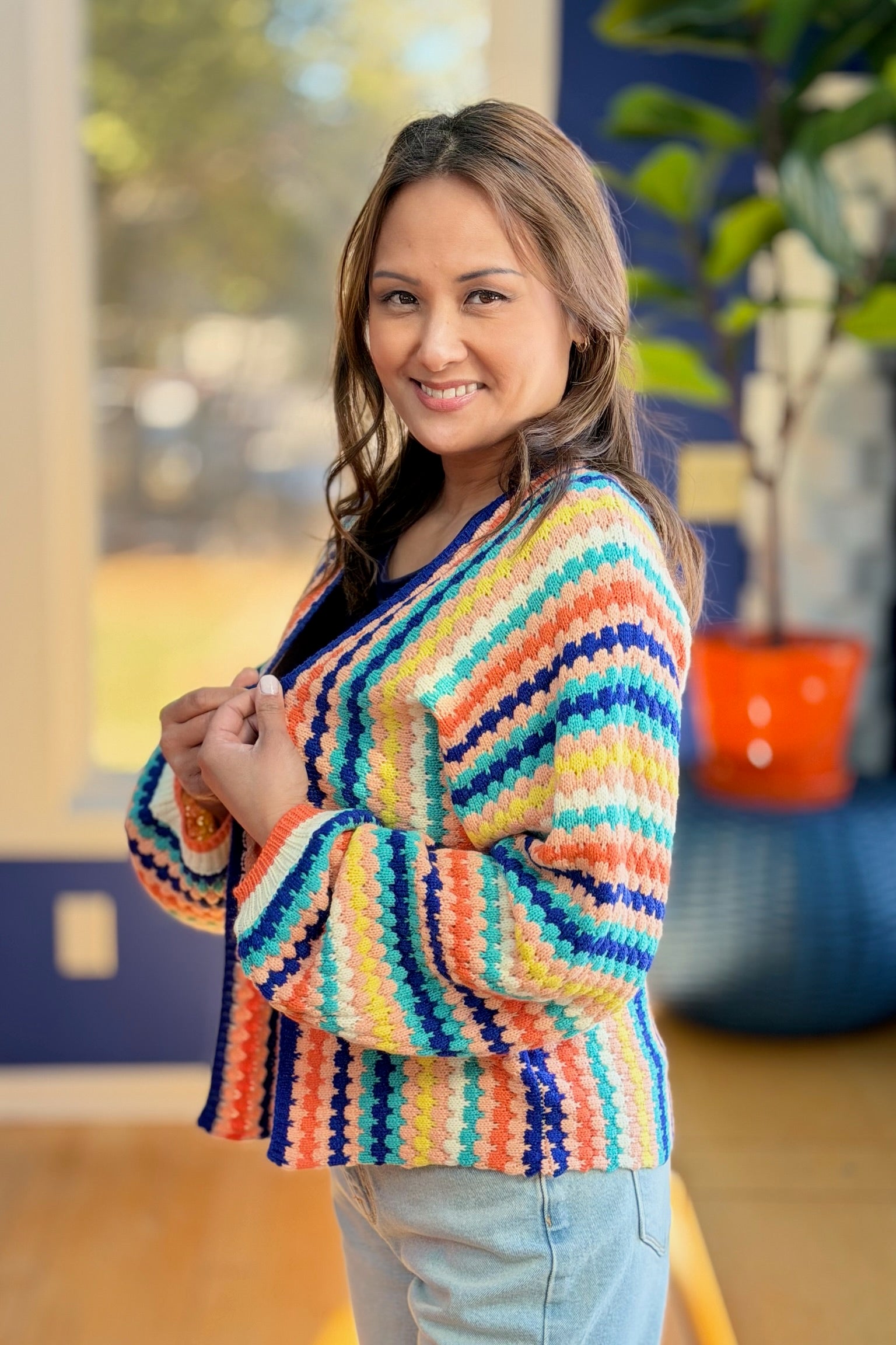 Color Striped Knitted Loose Cardigan