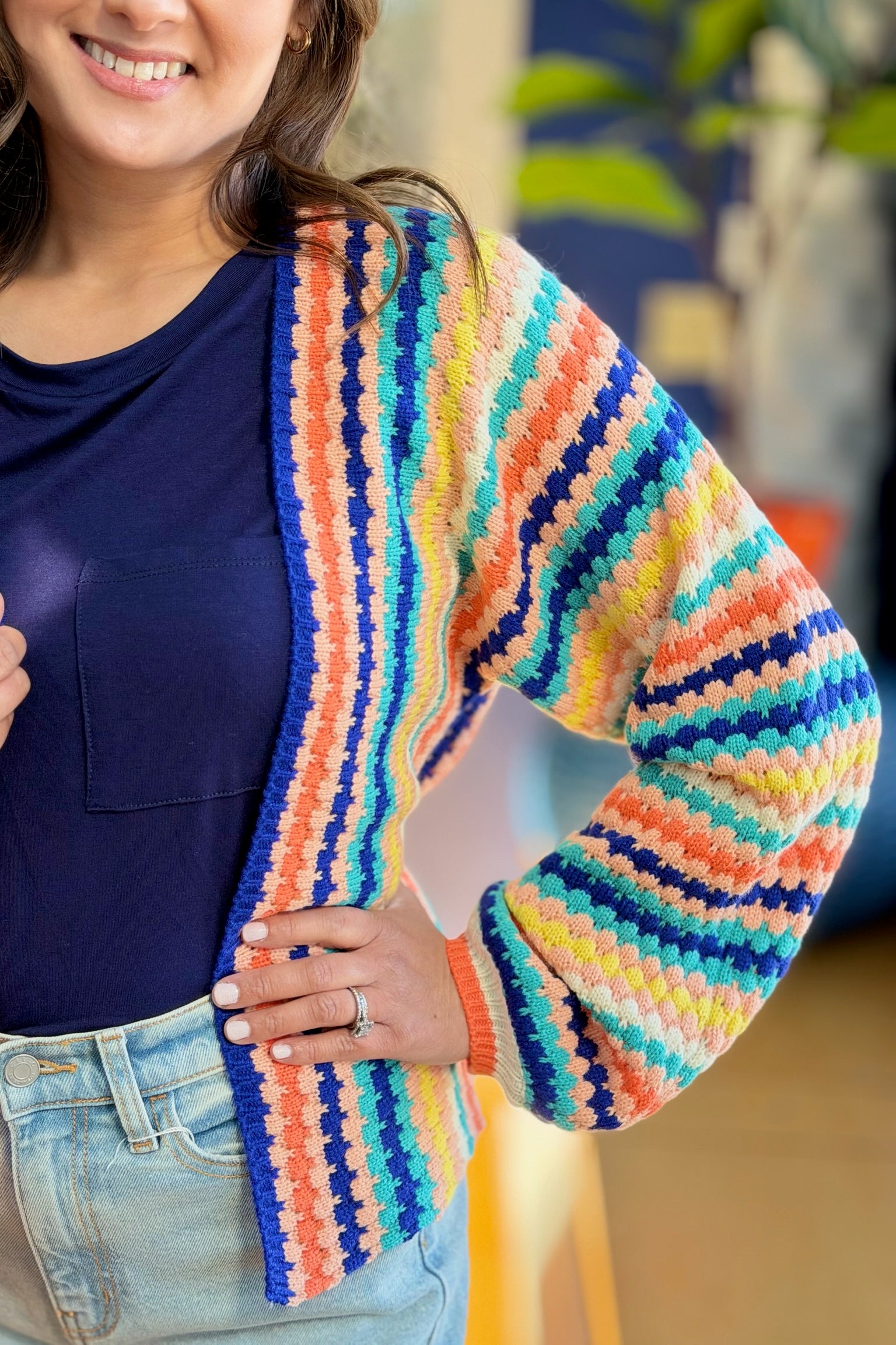 Color Striped Knitted Loose Cardigan