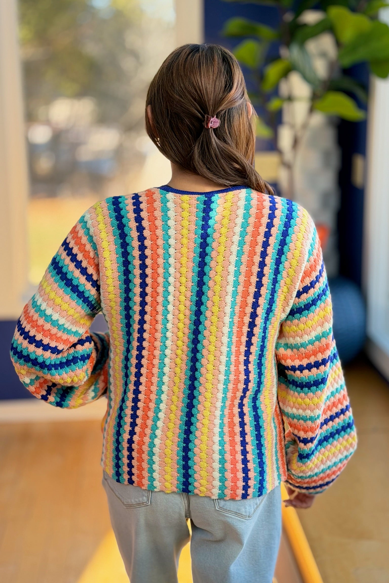 Color Striped Knitted Loose Cardigan