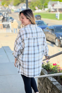Tamra Plaid V-Neck Shirt - White