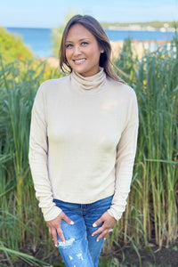 Brushed Cowl Neck Top - Taupe