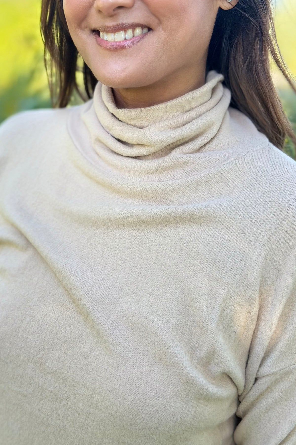 Brushed Cowl Neck Top - Taupe