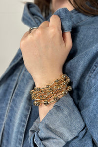 Shiny Ball Bead Stretch Bracelet - Gold