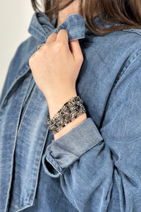 10 Piece Stackable Boho Bracelet - Black Crystal