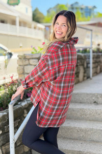 Tamra Plaid V-Neck Shirt - Red
