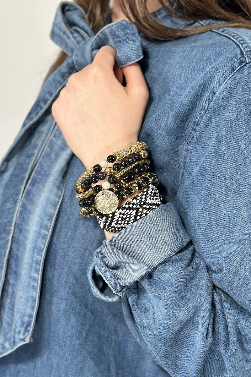 7- Strand Multi Shape Bracelet Set Black