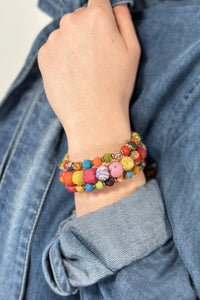 Handmade Beaded Coil Bracelet with Tassels - Multi