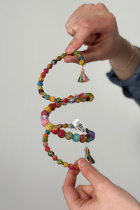 Handmade Beaded Coil Bracelet with Tassels - Multi