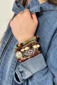 7- Strand Multi Shape Bracelet Set Brown