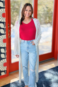 Open Knit Long Line Cardigan - Ivory