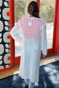 Open Knit Long Line Cardigan - Ivory