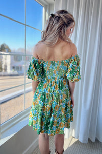 Floral Print Mini Dress - Green