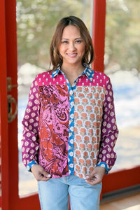 Patchwork Print Button-Down Shirt