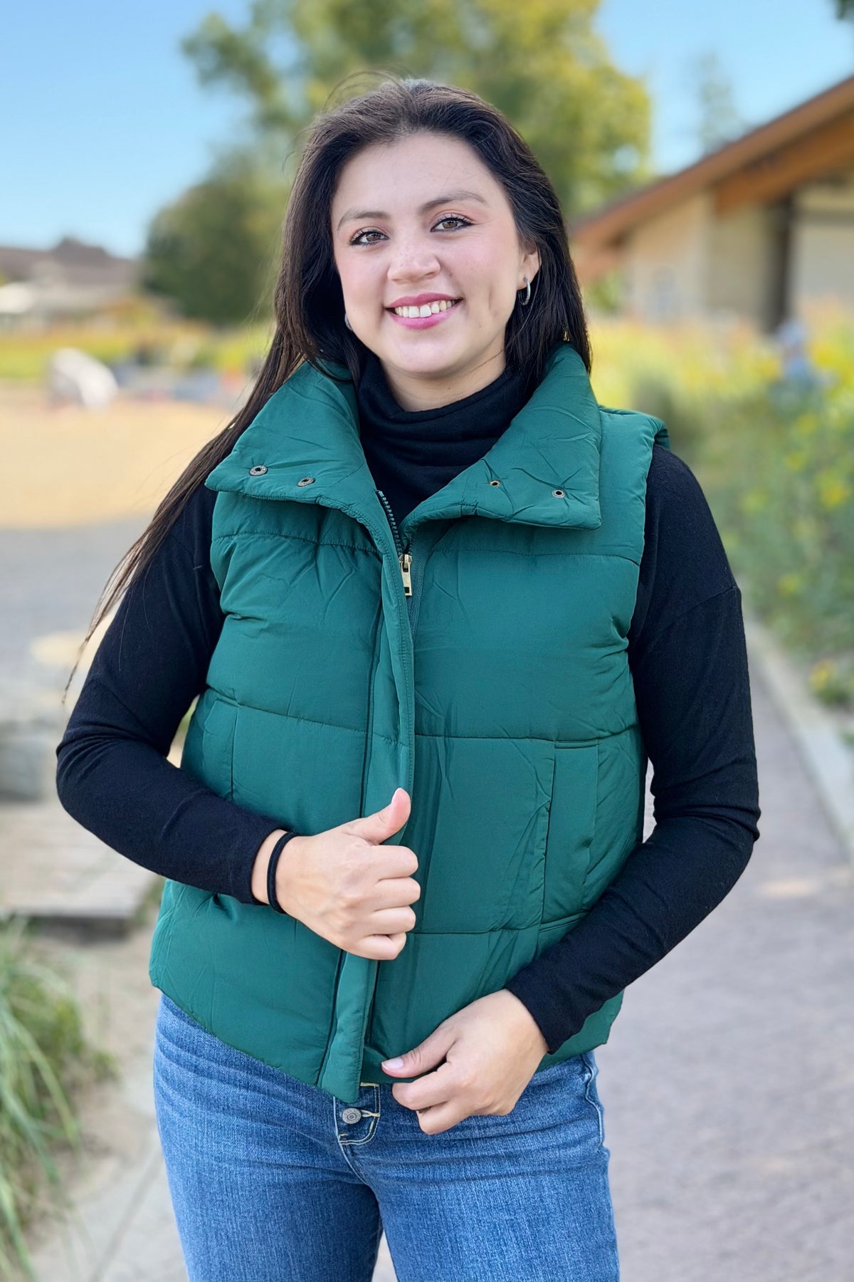 High Neck Puffer Vest - Hunter