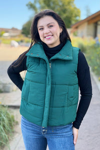 High Neck Puffer Vest - Hunter
