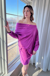 Off Shoulder Asymmetrical Tunic - Magenta