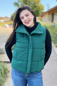 High Neck Puffer Vest - Hunter