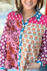Patchwork Print Button-Down Shirt