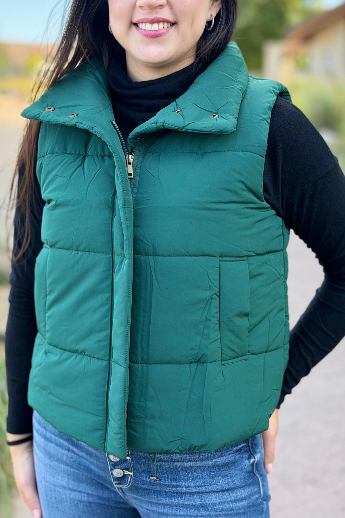 High Neck Puffer Vest - Hunter