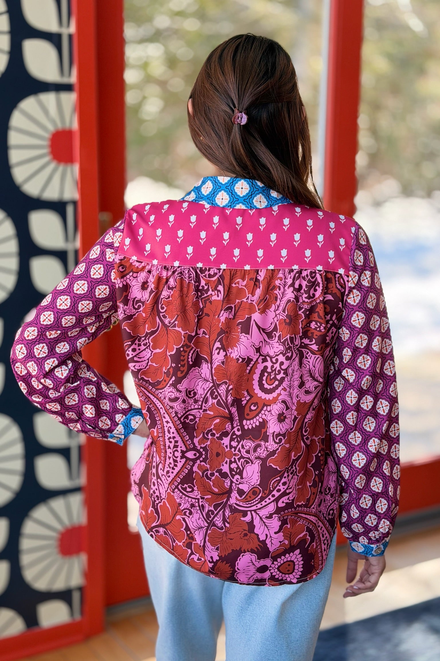 Patchwork Print Button-Down Shirt